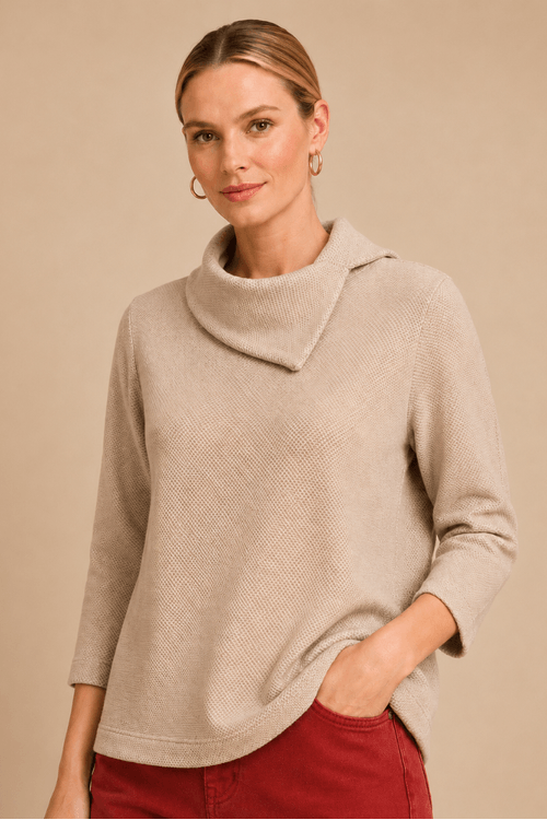 BLUSA HERITAGE GOLA VIRADA amendoa -1-